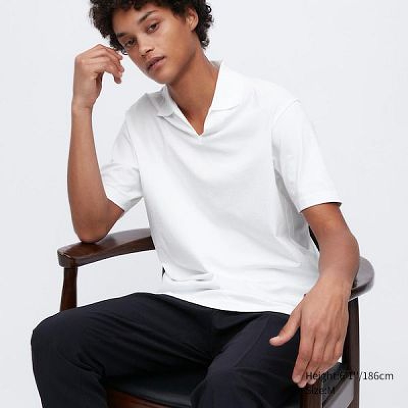 Camisa Polo Uniqlo AIRism Skipper Collar Hombre Blancas | 634850_PE