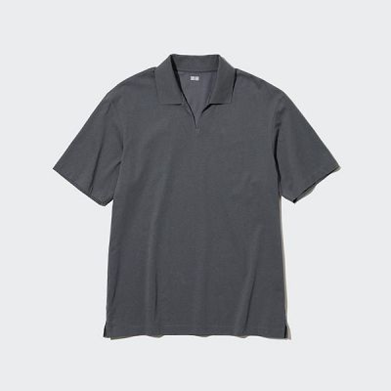 Camisa Polo Uniqlo AIRism Skipper Collar Hombre Negras | 630271_PE