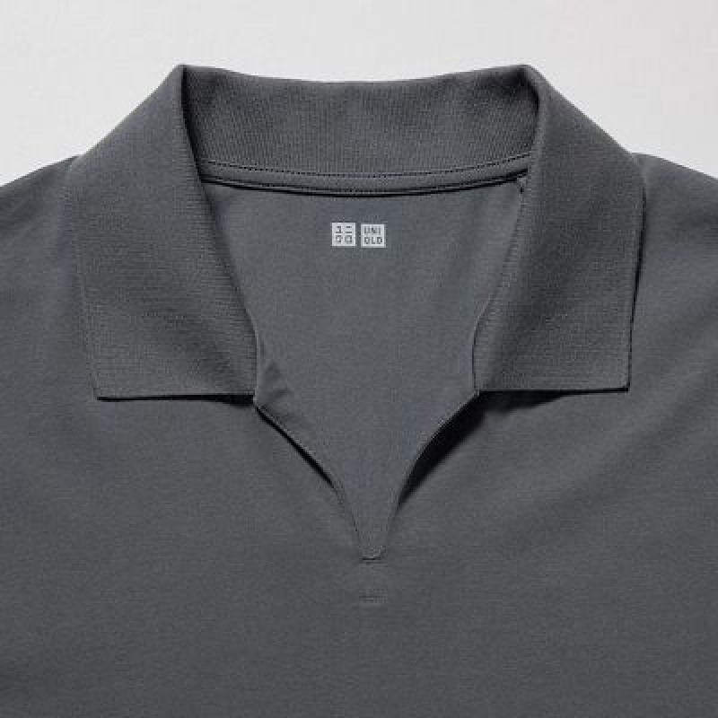 Camisa Polo Uniqlo AIRism Skipper Collar Hombre Negras | 630271_PE