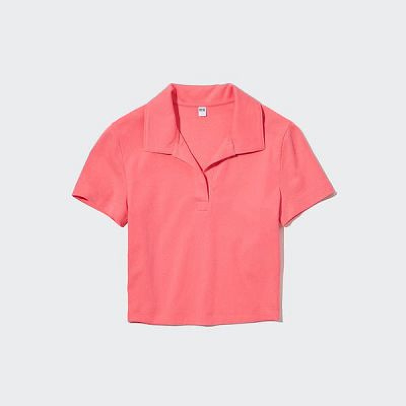 Camisa Polo Uniqlo Cropped Skipper Short-Sleeve Mujer Rosas | 541296_PE