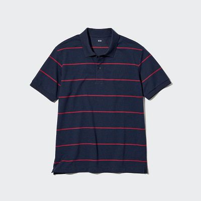 Camisa Polo Uniqlo Dry Pique A Rayas Short-Sleeve Hombre Azul Marino | 468510_PE