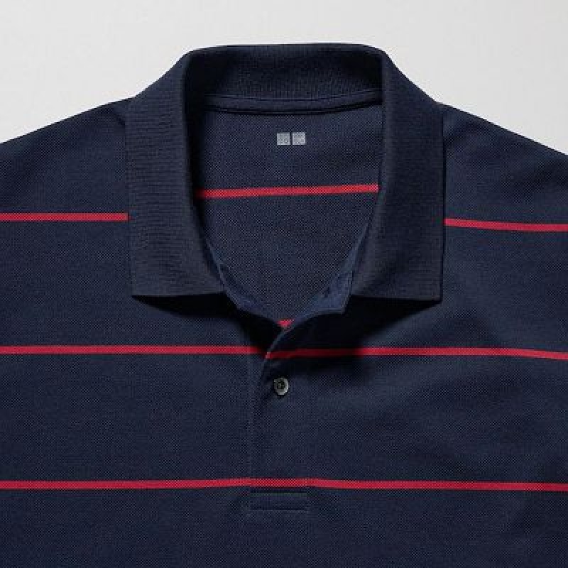 Camisa Polo Uniqlo Dry Pique A Rayas Short-Sleeve Hombre Azul Marino | 468510_PE