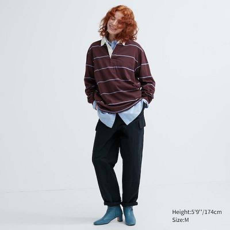 Camisa Polo Uniqlo Rugger Long-Sleeve Hombre Wine | 53761_PE