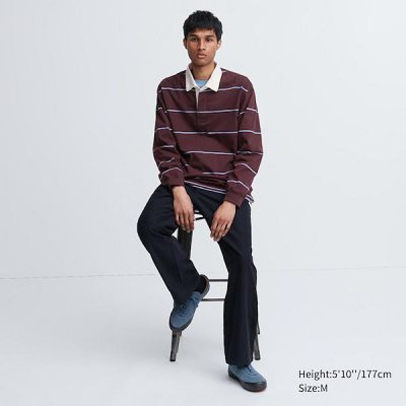 Camisa Polo Uniqlo Rugger Long-Sleeve Hombre Wine | 53761_PE