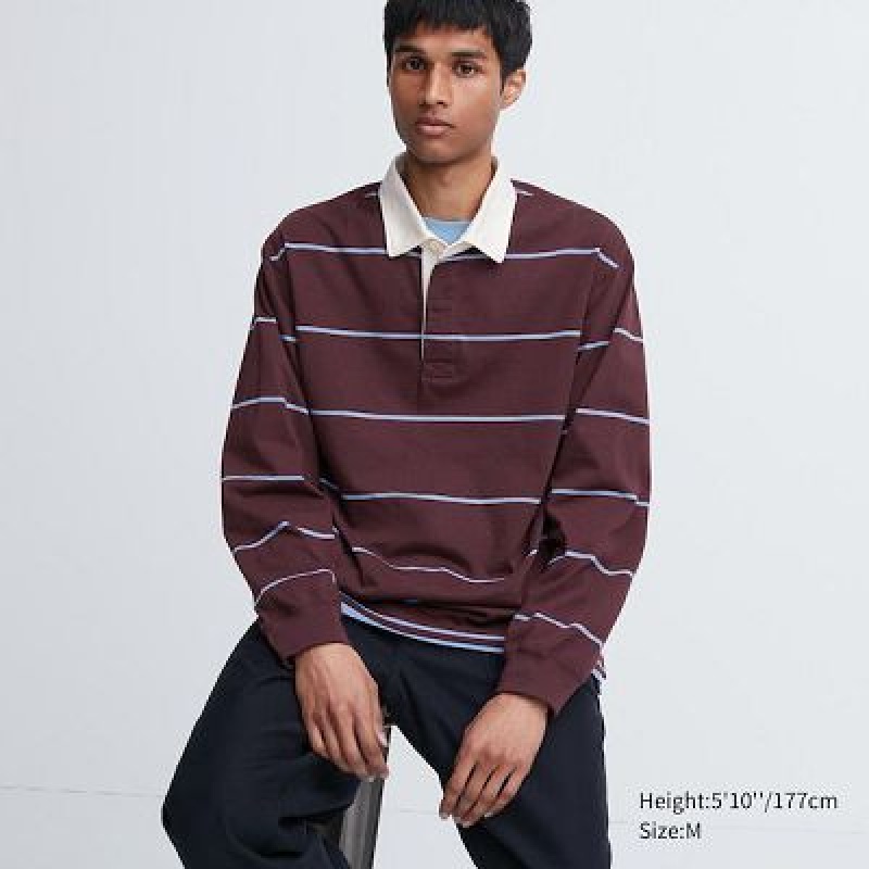 Camisa Polo Uniqlo Rugger Long-Sleeve Hombre Wine | 53761_PE