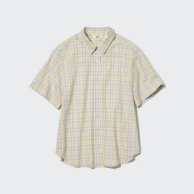 Camisas Uniqlo Cotton Checked Short-Sleeve Mujer Rosas | 21539_PE