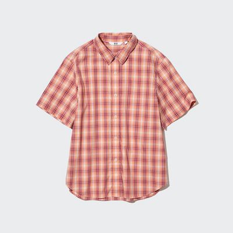 Camisas Uniqlo Cotton Checked Short-Sleeve Mujer Rosas | 21539_PE