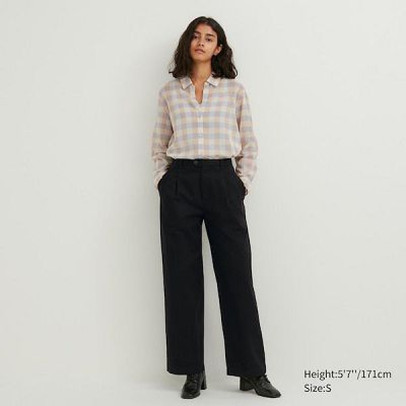 Camisas Uniqlo Cotton Sheer Checked Long-Sleeve Mujer Beige | 405916_PE