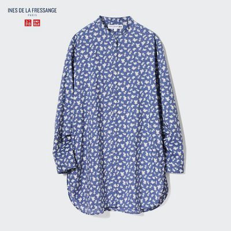 Camisas Uniqlo Cotton Silk Long-Sleeve Mujer Azules | 618594_PE