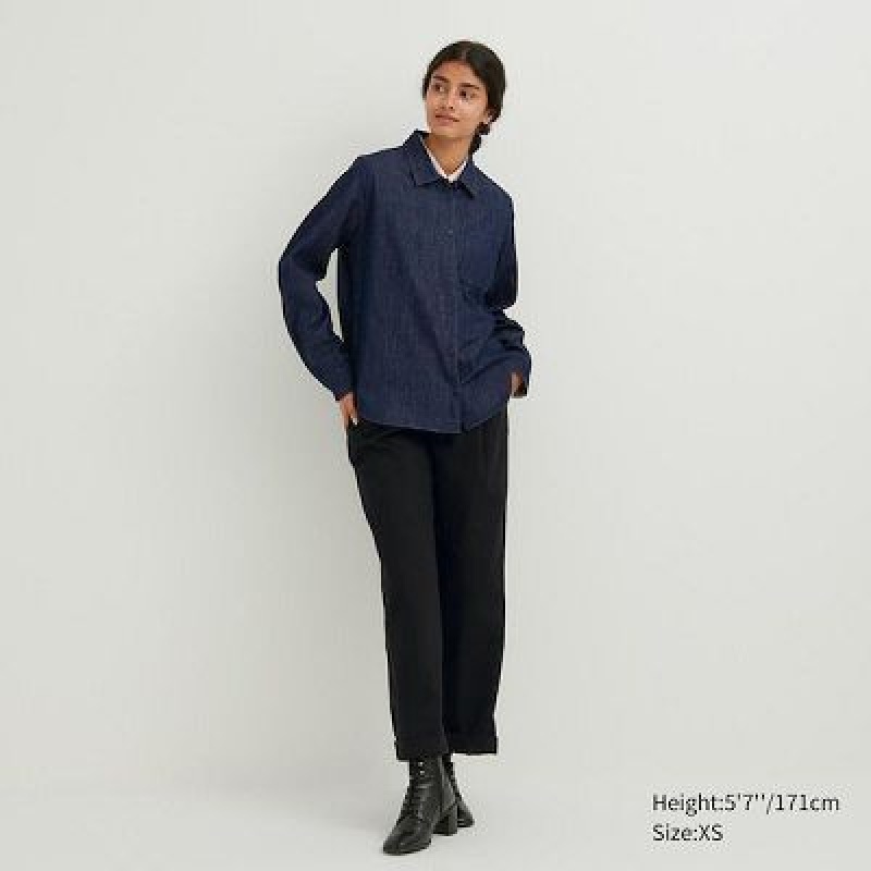 Camisas Uniqlo Denim Long-Sleeve Mujer Azul Marino | 619078_PE