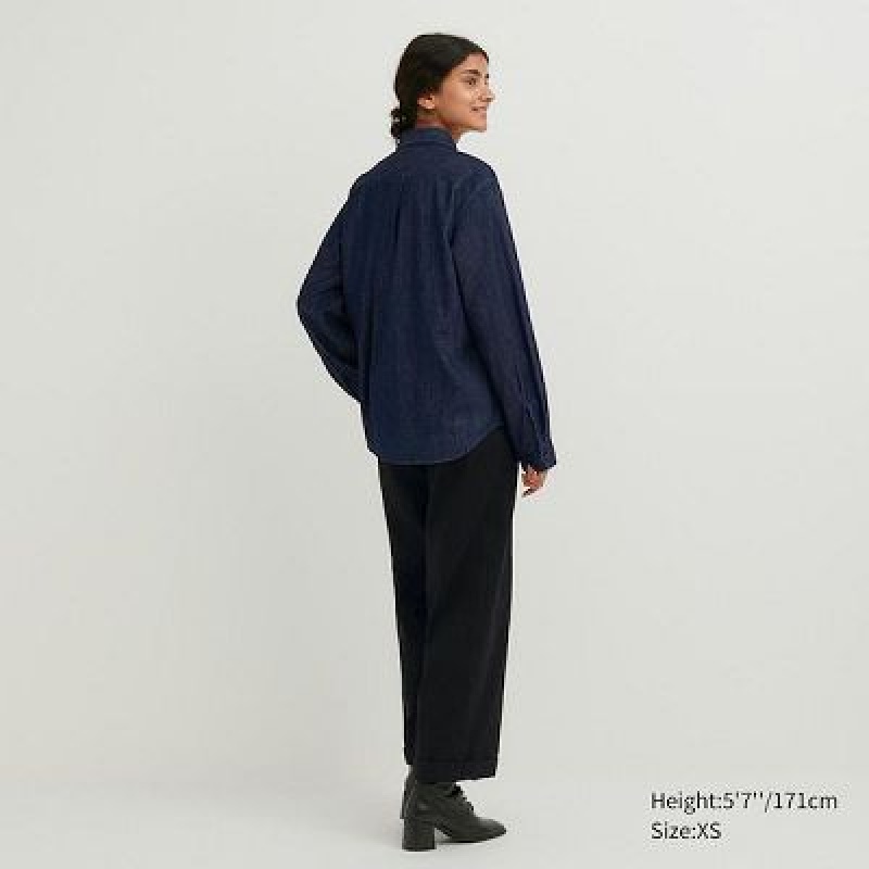 Camisas Uniqlo Denim Long-Sleeve Mujer Azul Marino | 619078_PE