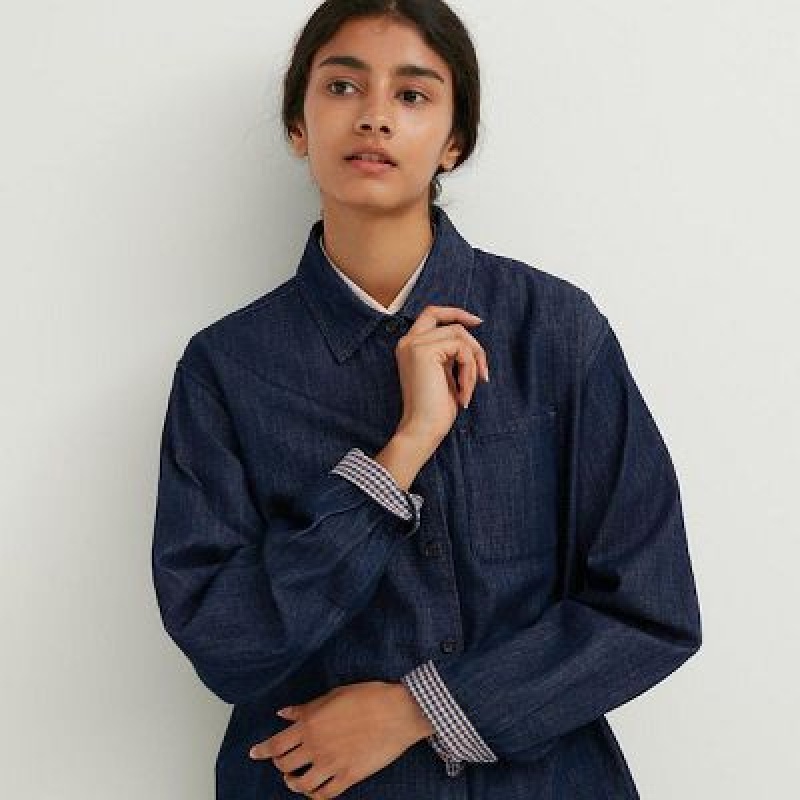 Camisas Uniqlo Denim Long-Sleeve Mujer Azul Marino | 619078_PE