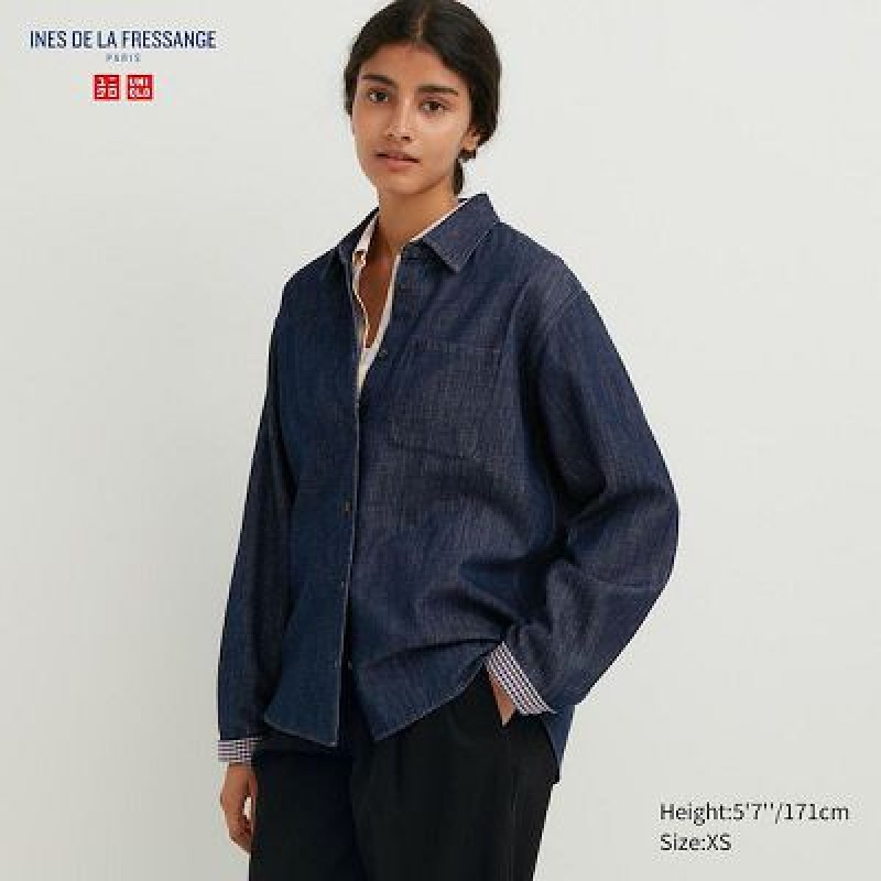 Camisas Uniqlo Denim Long-Sleeve Mujer Azul Marino | 619078_PE