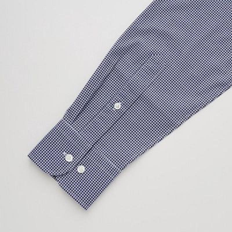 Camisas Uniqlo Easy Care Checked Stretch Slim-Fit Long-Sleeve Hombre Azul Marino | 71938_PE