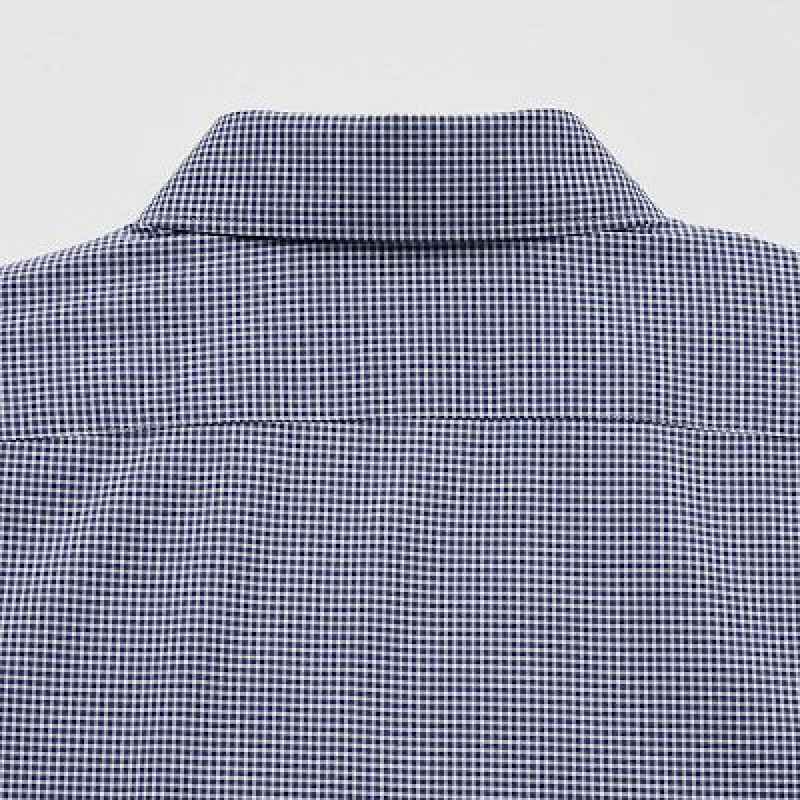 Camisas Uniqlo Easy Care Checked Stretch Slim-Fit Long-Sleeve Hombre Azul Marino | 71938_PE