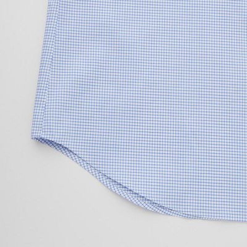 Camisas Uniqlo Easy Care Checked Stretch Slim-Fit Long-Sleeve Hombre Azules | 142067_PE