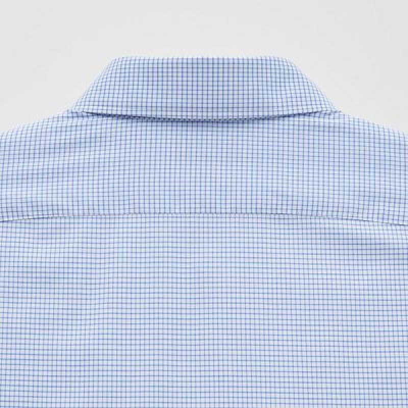 Camisas Uniqlo Easy Care Checked Stretch Slim-Fit Long-Sleeve Hombre Azules | 142067_PE