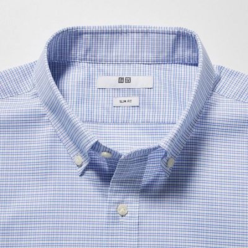 Camisas Uniqlo Easy Care Checked Stretch Slim-Fit Long-Sleeve Hombre Moradas | 687305_PE