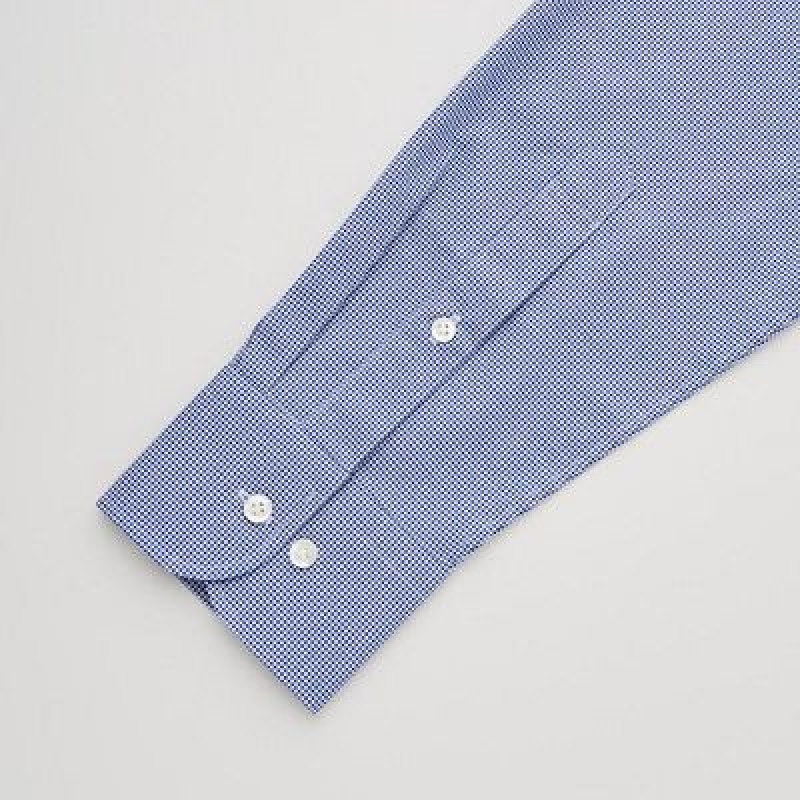 Camisas Uniqlo Easy Care Checked Stretch Slim-Fit Long-Sleeve Hombre Azules | 196307_PE