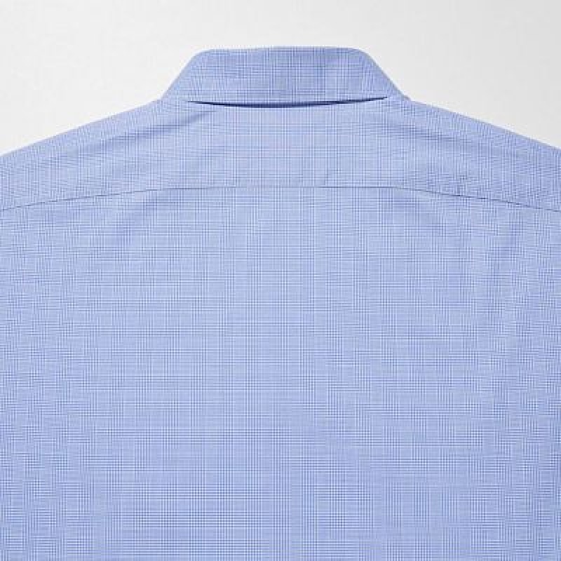 Camisas Uniqlo Easy Care Checked Stretch Slim-Fit Long-Sleeve Hombre Azules | 935047_PE