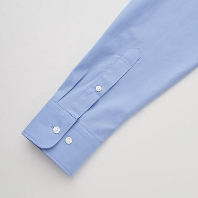 Camisas Uniqlo Easy Care Stretch Slim Fit Long-Sleeve Hombre Azules | 825904_PE