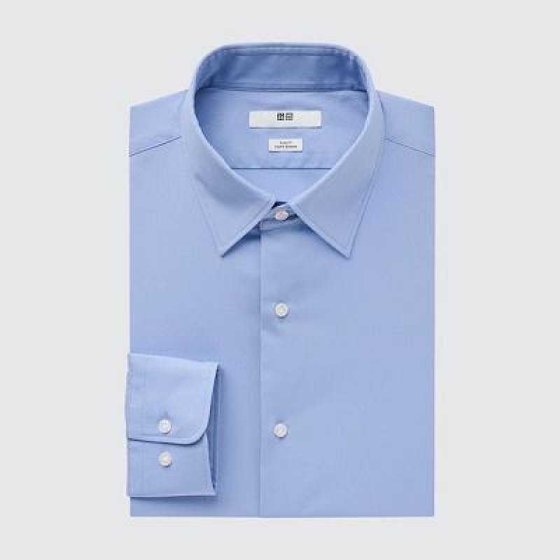 Camisas Uniqlo Easy Care Stretch Slim Fit Long-Sleeve Hombre Azules | 825904_PE