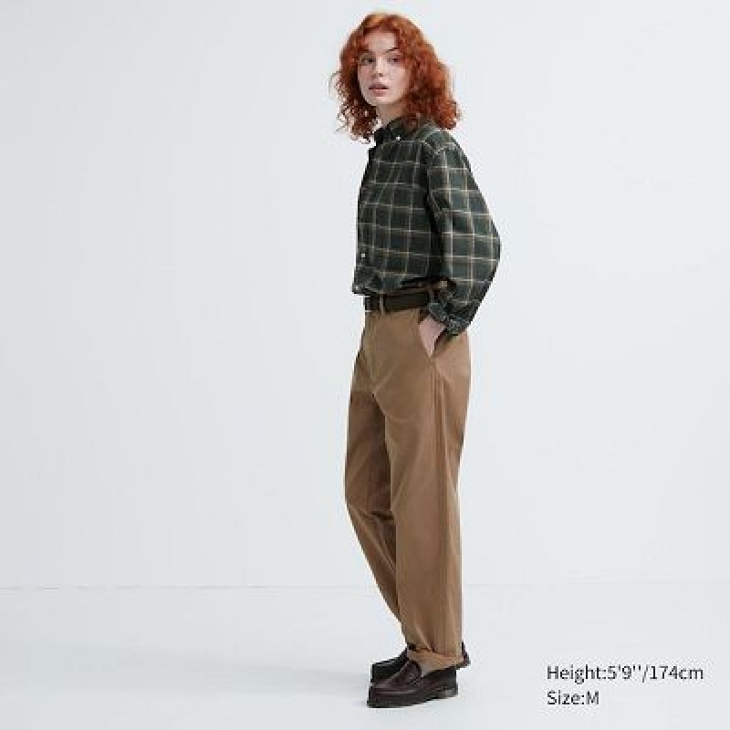 Camisas Uniqlo Extra Fine Cotton Broadcloth Checked Long-Sleeve Hombre Verde Oliva | 76829_PE