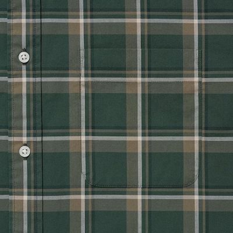 Camisas Uniqlo Extra Fine Cotton Broadcloth Checked Long-Sleeve Hombre Verde Oliva | 76829_PE