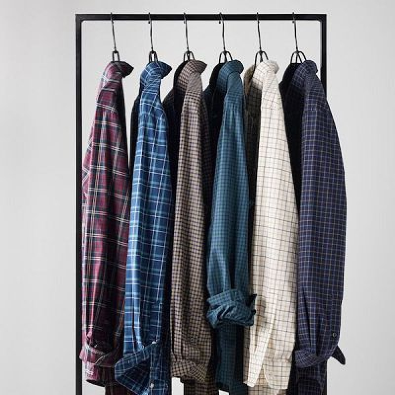 Camisas Uniqlo Extra Fine Cotton Broadcloth Checked Long-Sleeve Hombre Wine | 581324_PE