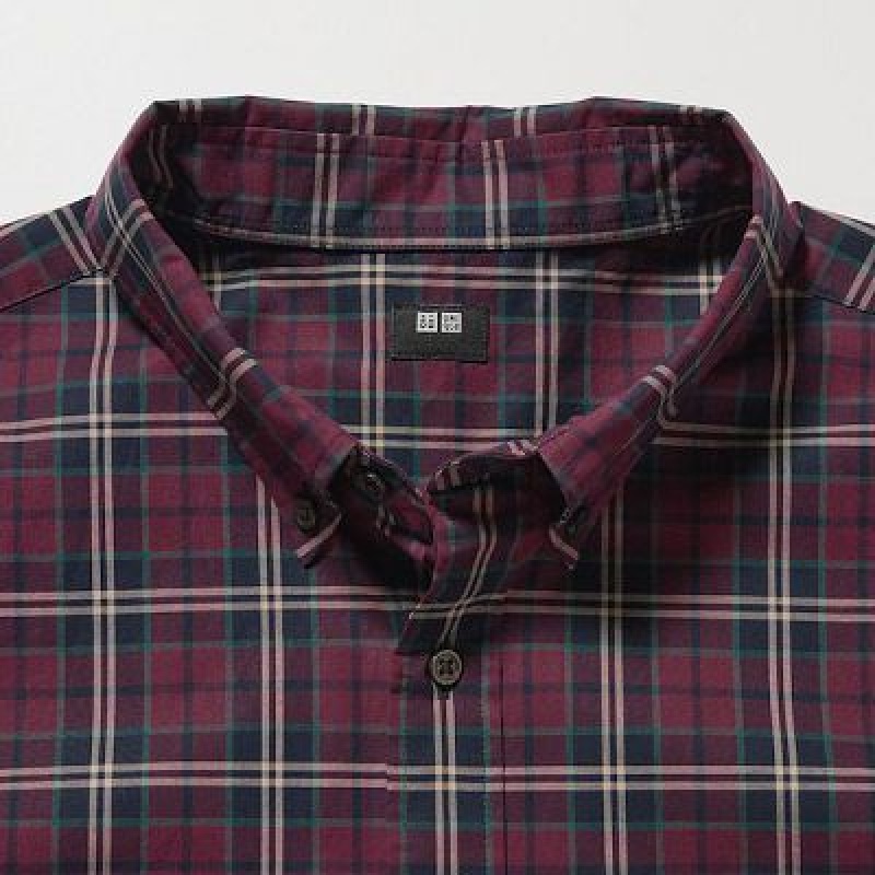 Camisas Uniqlo Extra Fine Cotton Broadcloth Checked Long-Sleeve Hombre Wine | 581324_PE