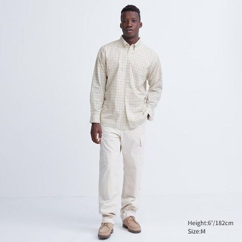 Camisas Uniqlo Extra Fine Cotton Broadcloth Checked Long-Sleeve Hombre Blancas | 457932_PE