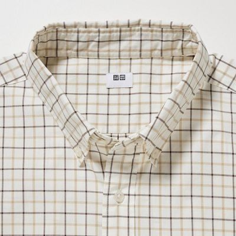 Camisas Uniqlo Extra Fine Cotton Broadcloth Checked Long-Sleeve Hombre Blancas | 457932_PE