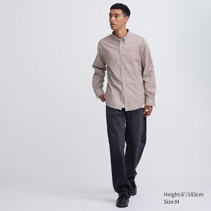 Camisas Uniqlo Extra Fine Cotton Broadcloth Checked Long-Sleeve Hombre Marrones | 706194_PE