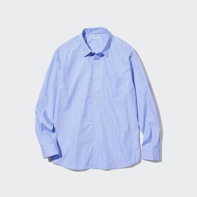 Camisas Uniqlo Extra Fine Cotton Broadcloth A Rayas Long-Sleeve Hombre Azules | 861257_PE