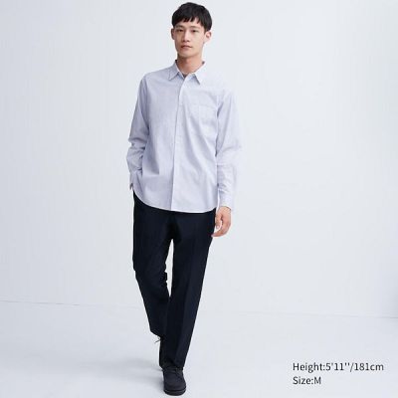 Camisas Uniqlo Extra Fine Cotton Broadcloth Long-Sleeve Hombre Blancas | 41692_PE