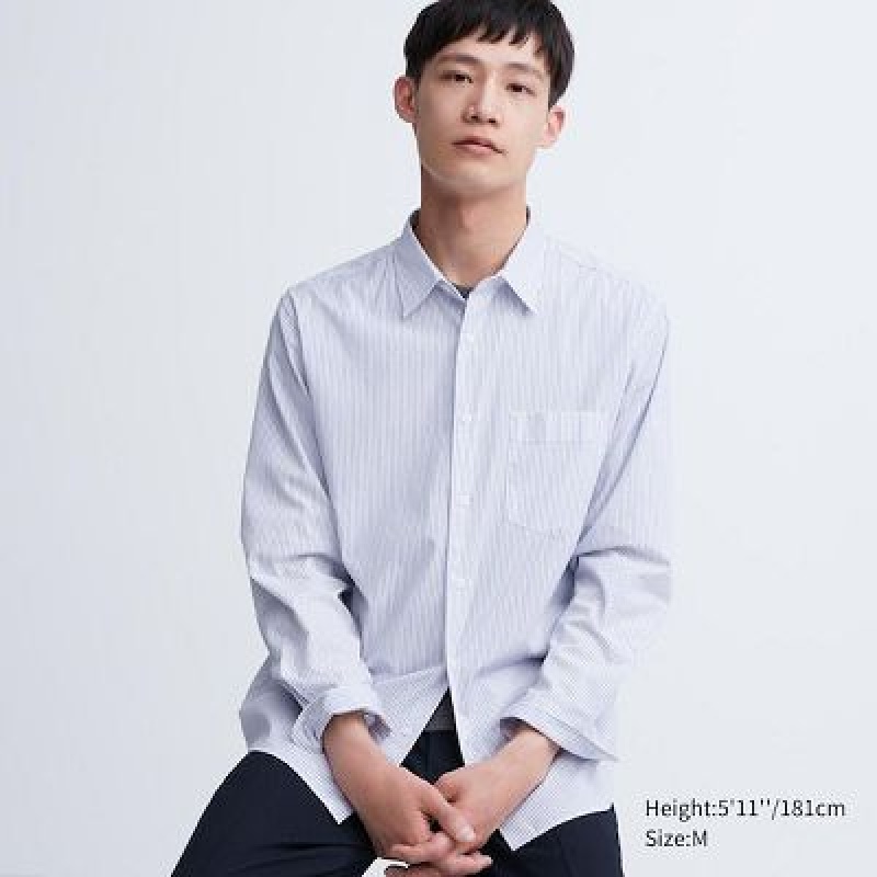 Camisas Uniqlo Extra Fine Cotton Broadcloth Long-Sleeve Hombre Blancas | 41692_PE