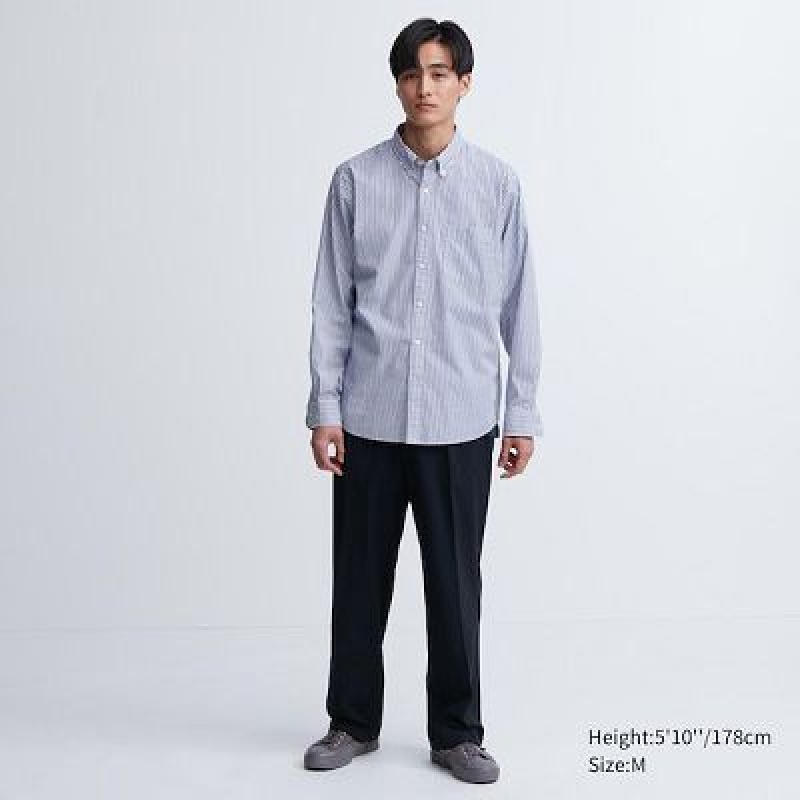 Camisas Uniqlo Extra Fine Cotton Broadcloth A Rayas Long-Sleeve Hombre Marrones | 167589_PE