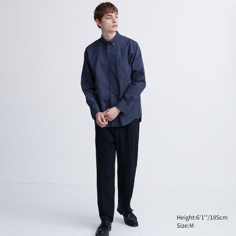 Camisas Uniqlo Extra Fine Cotton Broadcloth Dotted Long-Sleeve Hombre Azules | 348701_PE