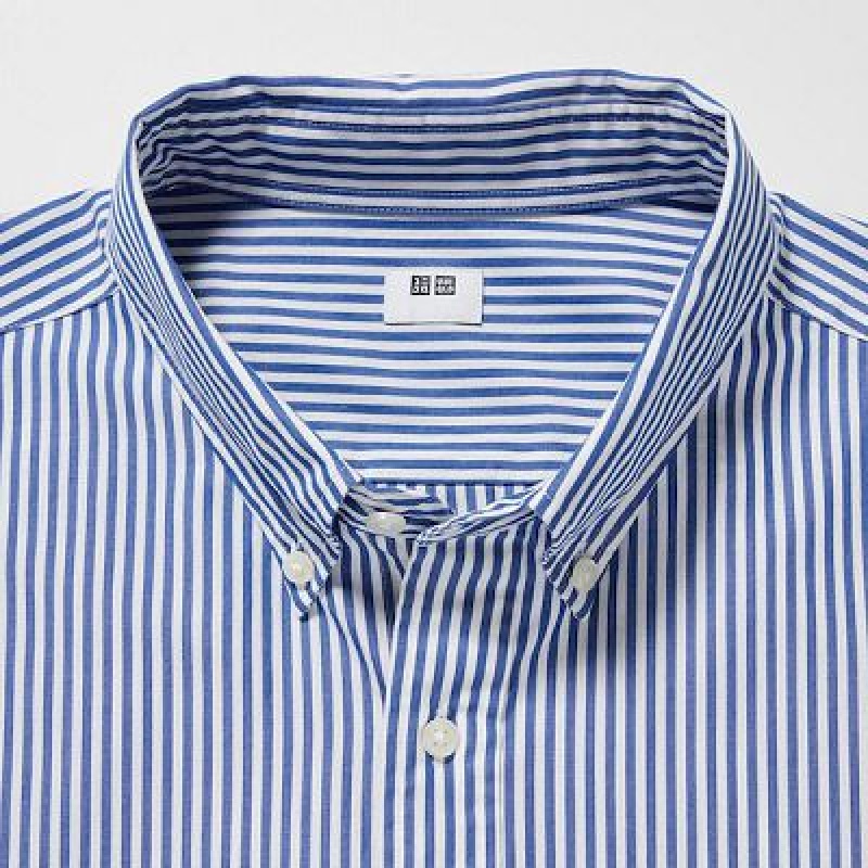 Camisas Uniqlo Extra Fine Cotton Broadcloth A Rayas Long-Sleeve Hombre Azules | 980517_PE