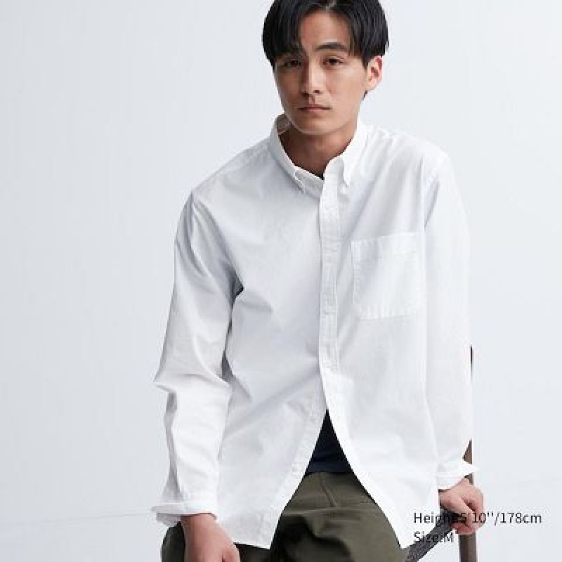 Camisas Uniqlo Extra Fine Cotton Broadcloth Long-Sleeve Hombre Blancas | 937501_PE