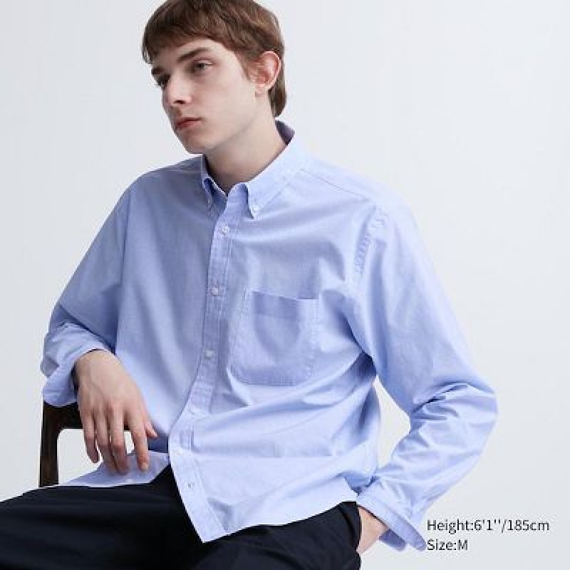 Camisas Uniqlo Extra Fine Cotton Broadcloth Long-Sleeve Hombre Azules | 156849_PE