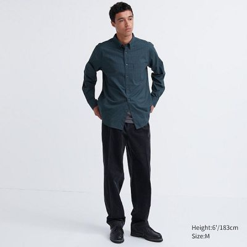 Camisas Uniqlo Extra Fine Cotton Broadcloth Checked Long-Sleeve Hombre Marrones | 847051_PE