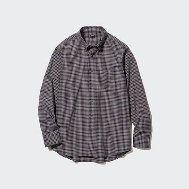 Camisas Uniqlo Extra Fine Cotton Broadcloth Checked Long-Sleeve Hombre Marrones | 847051_PE