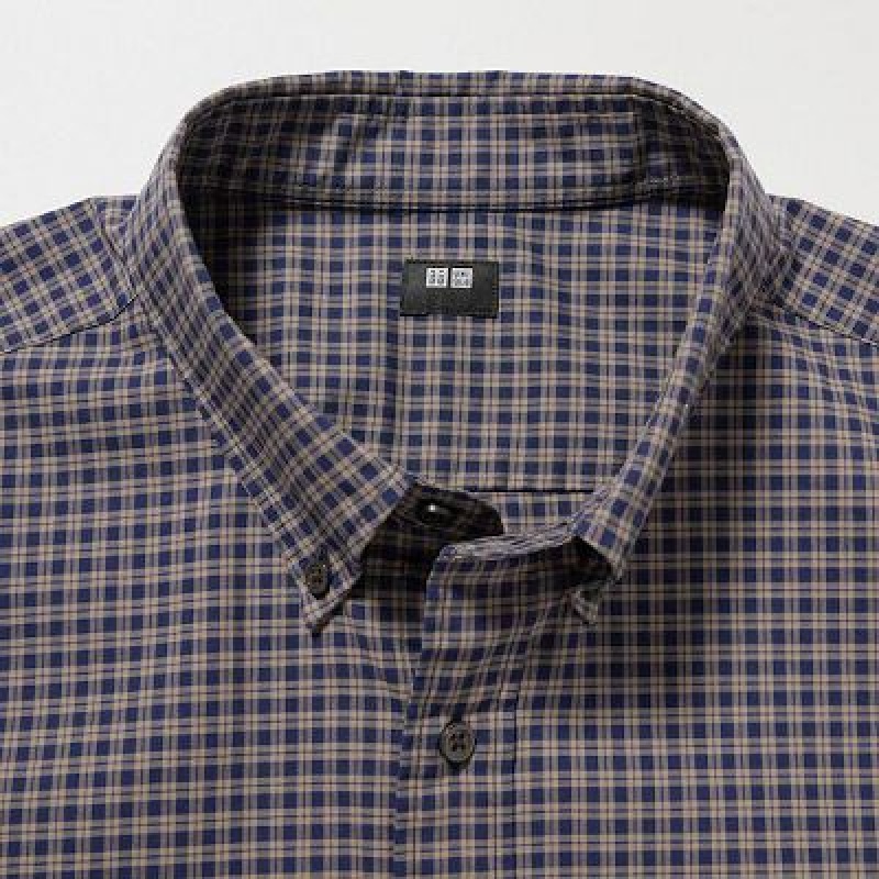 Camisas Uniqlo Extra Fine Cotton Broadcloth Checked Long-Sleeve Hombre Marrones | 847051_PE