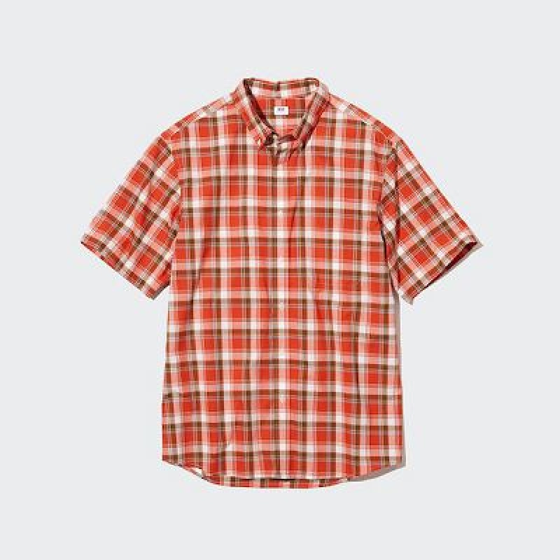 Camisas Uniqlo Extra Fine Cotton Short-Sleeve Hombre Naranjas | 604851_PE