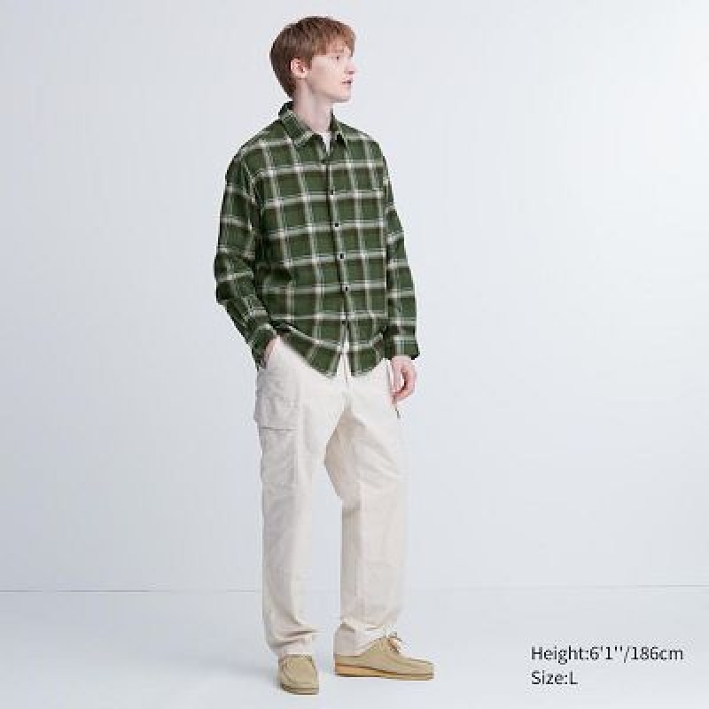 Camisas Uniqlo Flannel Checked Long-Sleeve Hombre Natural | 945632_PE