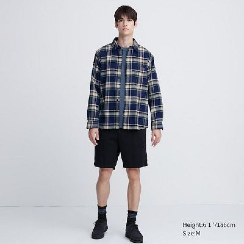 Camisas Uniqlo Flannel Checked Long-Sleeve Hombre Azules | 869043_PE