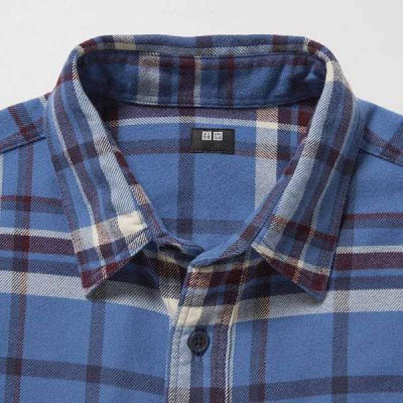 Camisas Uniqlo Flannel Checked Long-Sleeve Hombre Azules | 893512_PE