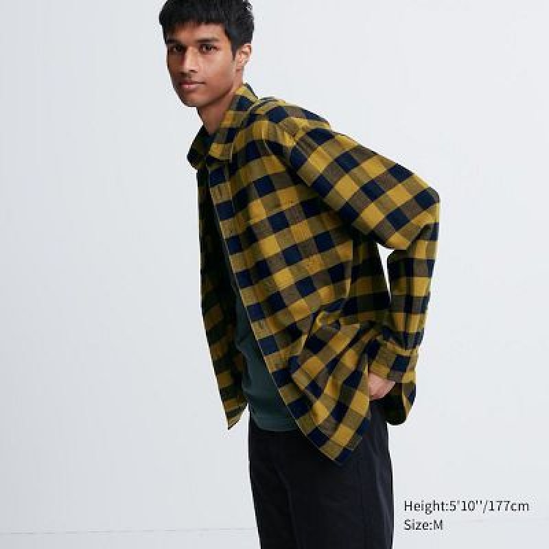 Camisas Uniqlo Flannel Checked Long-Sleeve Hombre Amarillo | 435790_PE