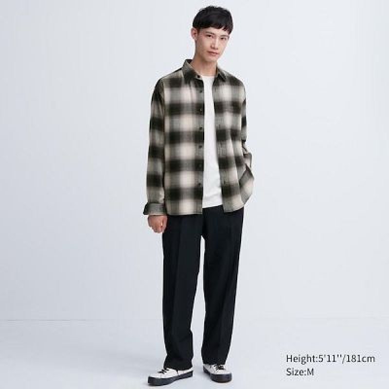 Camisas Uniqlo Flannel Checked Long-Sleeve Hombre Negras | 419672_PE